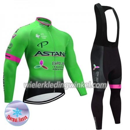 Set Fietsshirt Lange Mouw + Lange Koersbroek 2017 Astana Pro Team N002 Winter Thermal Fleece